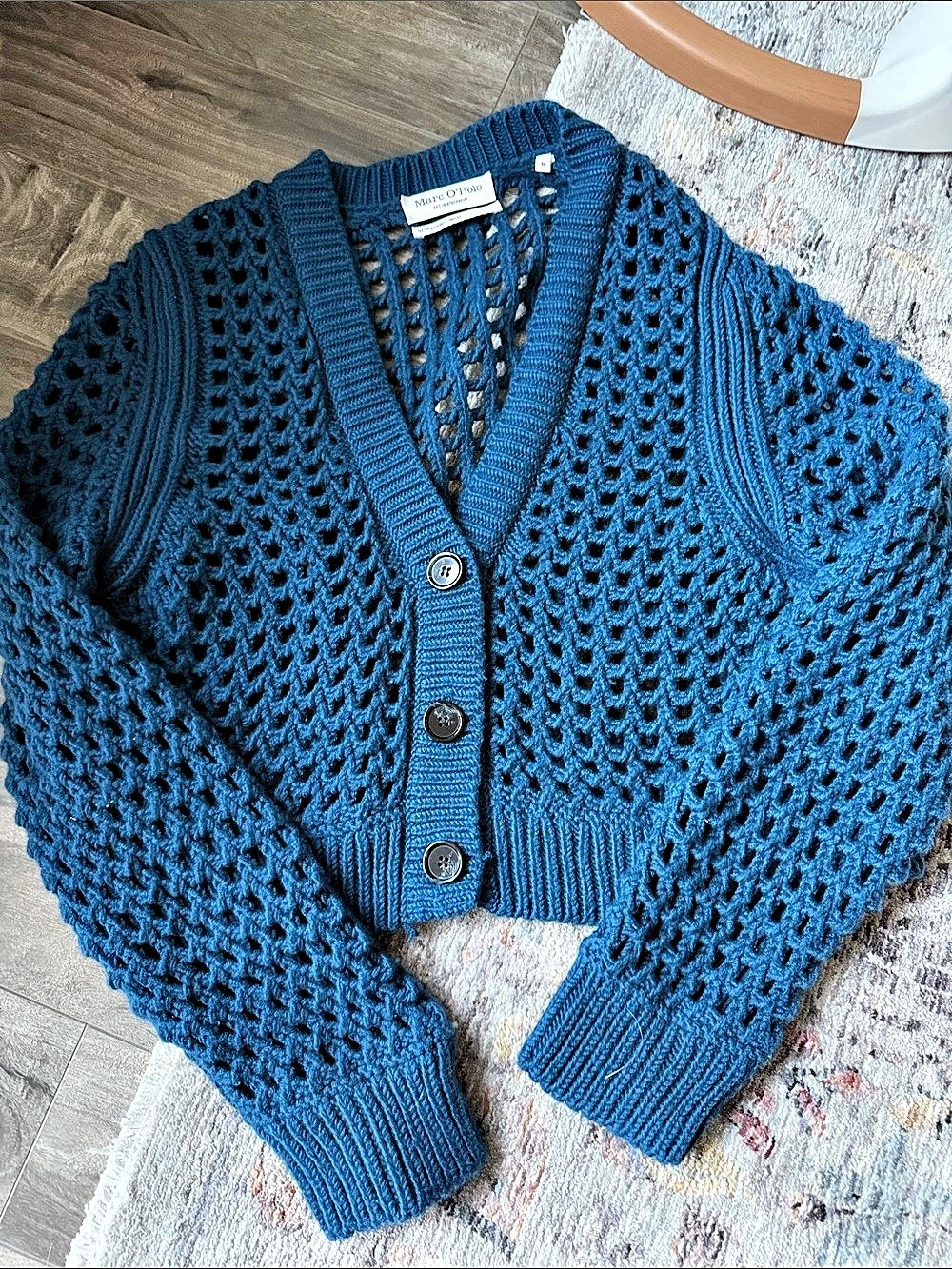 Marc O'Polo Open Knit Cardigan in Blue Size Medium